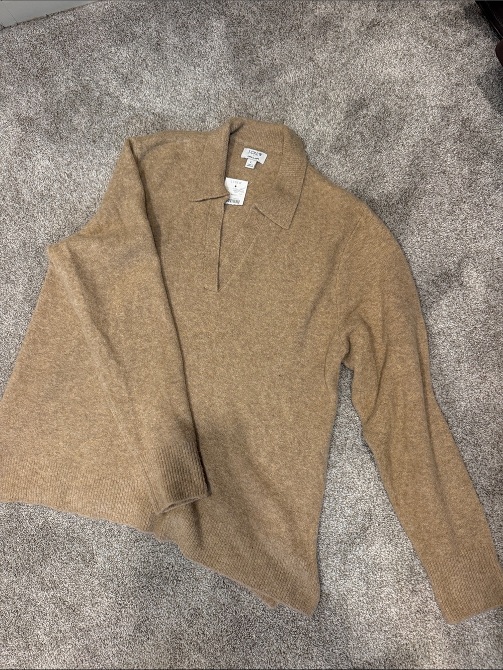 J. Crew Camel Tan Collared V-Neck Sweater extra soft